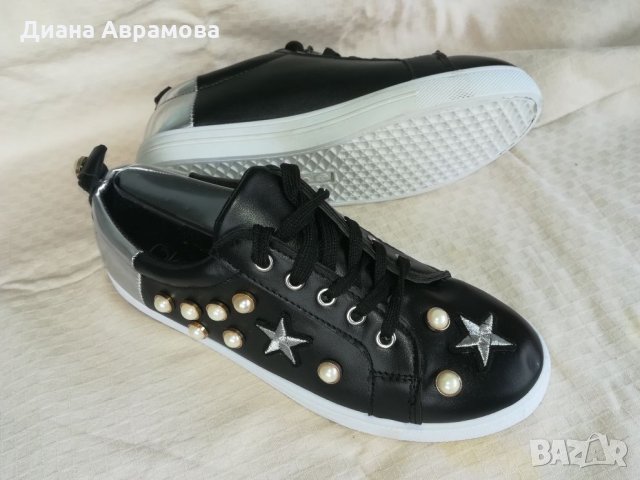 Черни кецове с перли , снимка 4 - Дамски ежедневни обувки - 26008874