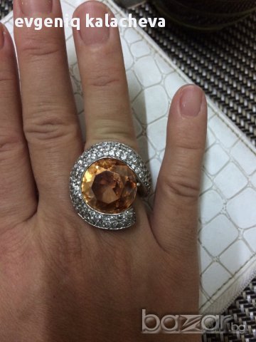 Сребърен пръстен със цирконии и оранжев камък, снимка 6 - Пръстени - 16802237
