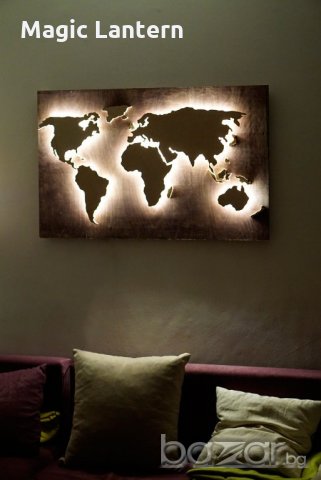 Дървена и светеща карта на света, снимка 2 - Декорация за дома - 20375196