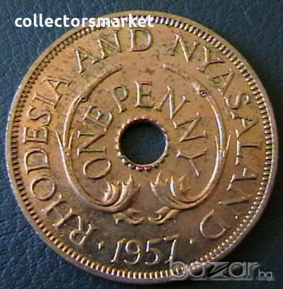 1 пени 1957, Родезия и Нийсланд, снимка 2 - Нумизматика и бонистика - 21211719