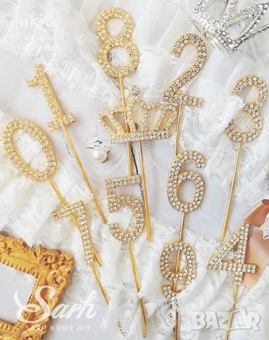 1 бр метална цифра число златиста диамантена топер за години украса на мъфини кексчета торта декор 