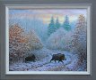 Зимен пейзаж с диви прасета, картина за ловци, снимка 1 - Картини - 24721833