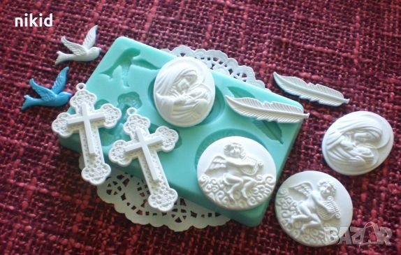 Кръст птичка перо Ангел Дева Мария силиконов молд форма декорация торта фондан, снимка 1