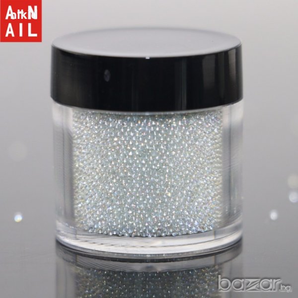 10 гр ситни прозрачни перлички перли 0.6-0.8mm в кутия за нокти маникюр декорация, снимка 1