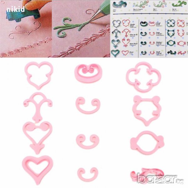 форми декориращи орнаменти шаблон 12 бр резци за украса торта и др., снимка 1