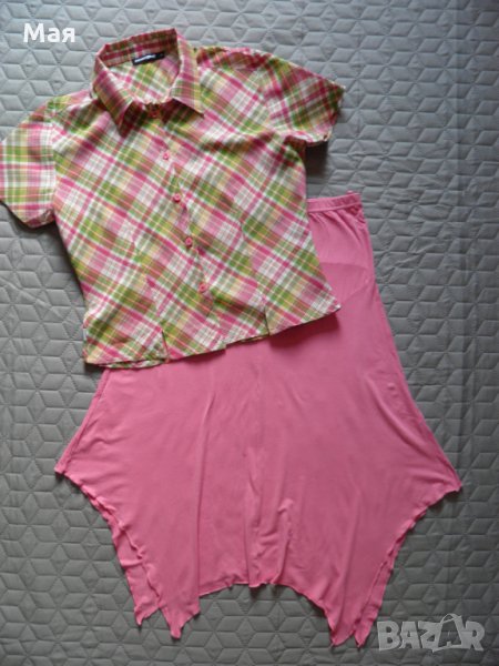 Дамски сет асиметрична розова пола H&M и риза с къс ръкав, снимка 1