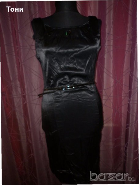 Черна сатенена рокля с коланче , снимка 1