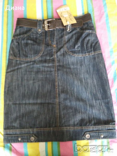 Дамска дънкова пола с колан, размер 38, снимка 1