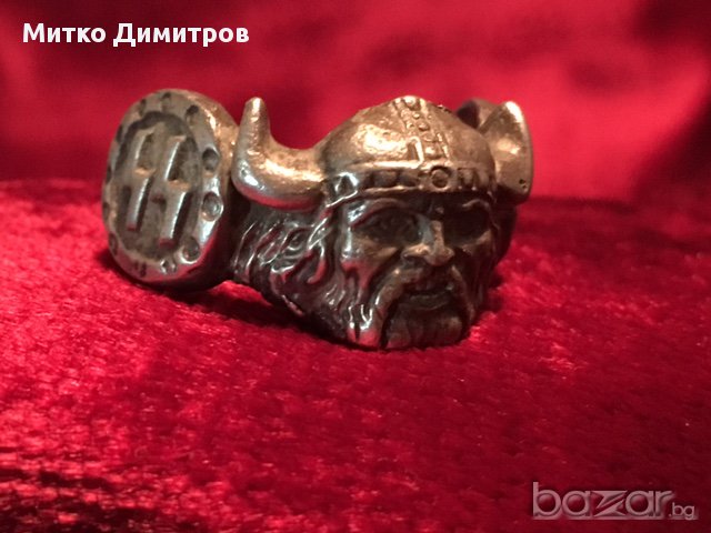 Масивен сребърен пръстен на германската SS дивизия Wiking, снимка 1