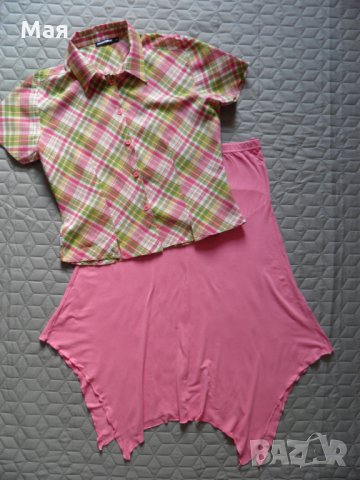 Дамски сет асиметрична розова пола H&M и риза с къс ръкав