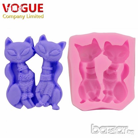 силиконов молд форма 3D 2 сиамски котки лисици калъп украса декор торта фондан мъфини сладки и др.