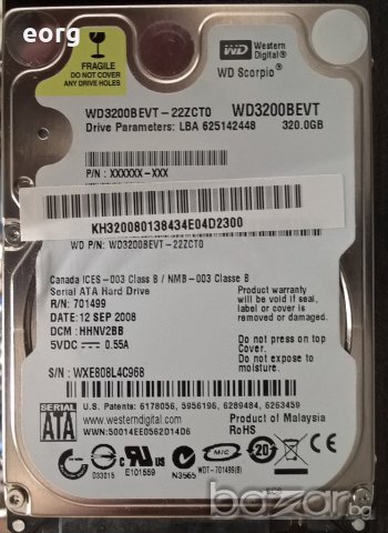 хард диск hdd laptop western digital 320gb sata2 2.5 inch, снимка 1