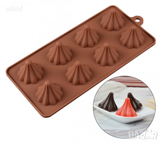 8 бр издължени скалички целувки силиконов молд форма за шоколадови бонбони фондан желе и др, снимка 1 - Форми - 25245676
