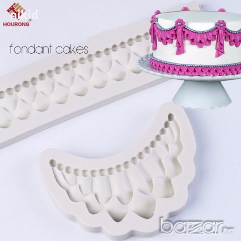 Огърлица с перли и люспички извита силиконов молд форма за декорация торта фондан шоколад и др, снимка 2 - Форми - 19264982