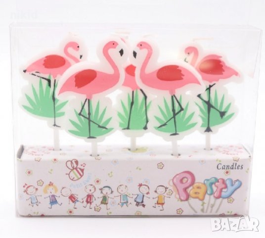 5 бр свещи свещ Фламинго в листа за торта Рожден ден детско парти топери топер, снимка 1 - Други - 24369018