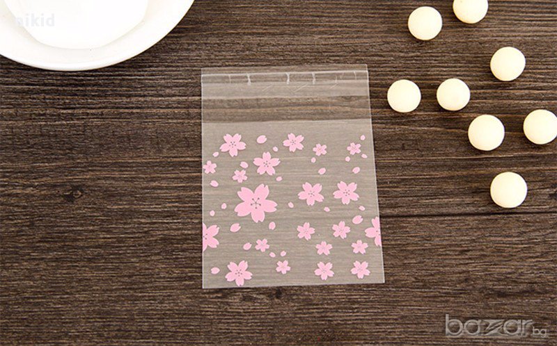 розови цветя прозрачни опаковъчни пликчета торбички за дребни сладки ръчна изработка, снимка 1