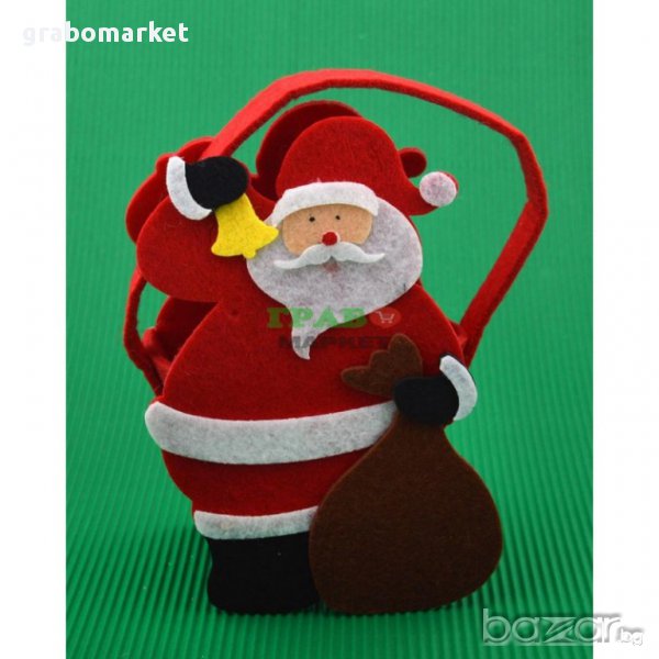 Коледна торбичка във формата на Дядо Коледа с чувал. Изработена от филц. , снимка 1