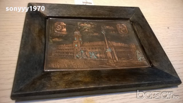 картина-дървена с медна инкрустация и патина-20/16см, снимка 4 - Други ценни предмети - 10387947