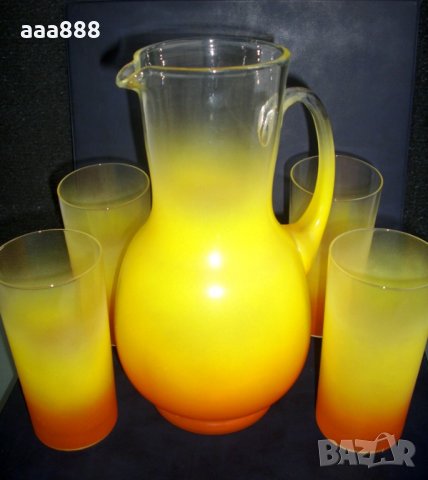 Чаши и кана за фреш матирано цветно стъкло, снимка 5 - Сервизи - 23617418