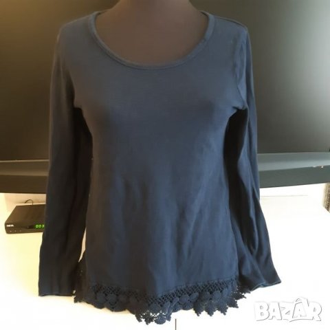 Син дамски тънък пуловер с дантела - размер М, снимка 2 - Блузи с дълъг ръкав и пуловери - 23464243