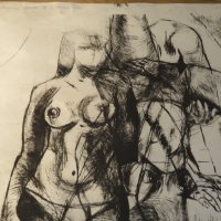 картина, еротика Красотата на  сложна композиция от преплетени голи тела - подписана - 18+, снимка 2 - Антикварни и старинни предмети - 24999496