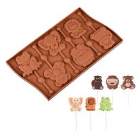 6 животни силиконов молд форма за направа на близалки на клечка декор торта фондан шоколад, снимка 1 - Форми - 25244311