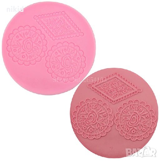 3 дантели кръгли и ромб силиконов молд форма декор торта сладки с фондан гъмпейст, снимка 1