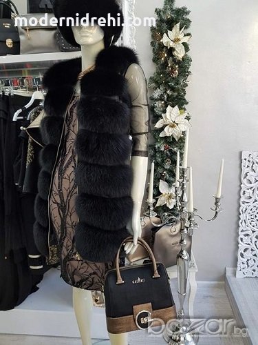 Дамски черен луксозен елек от лисица с естествена кожа, снимка 1