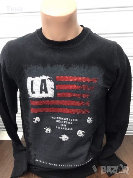Мъжки пуловер LA с камъни, снимка 1
