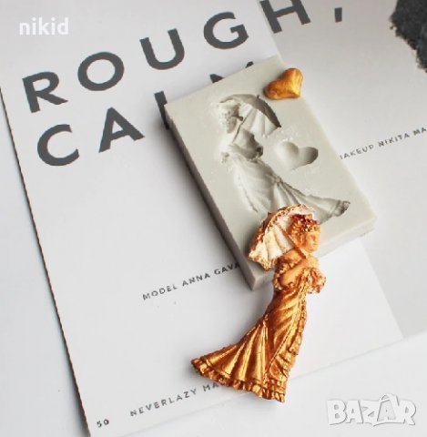 Жена с чадър и сърце силиконов молд форма декорация торта фондан шоколад