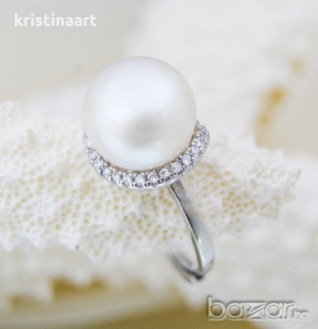 Сребърен безразмерен пръстен с естествена перла , снимка 2 - Пръстени - 20549287