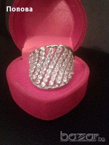  Уникален  сребърен пръстен с бял циркон, снимка 2 - Пръстени - 16244267