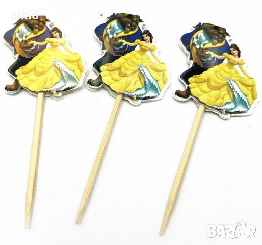 10 бр Красавицата и звяра топер клечки за мъфини кексчета декор украса парти