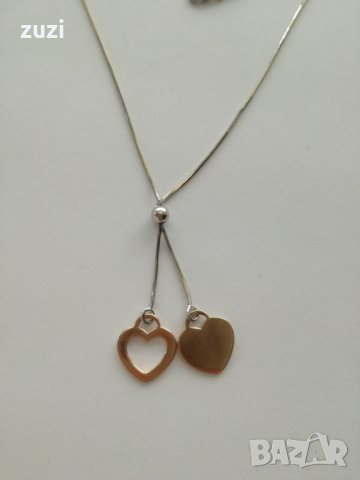  Сребърно колие  със сърце - сребро проба 925 , снимка 2 - Колиета, медальони, синджири - 24487415