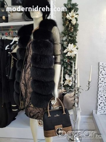 Дамски черен луксозен елек от лисица с естествена кожа, снимка 1 - Елеци - 20123046