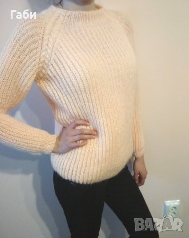 Ръчно плетен пуловер с реглан ръкав, снимка 1 - Блузи с дълъг ръкав и пуловери - 25166757