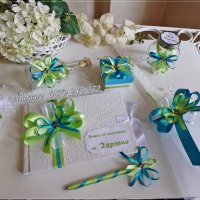 Комплект за кръщене с кръстче - синьо и зелено, снимка 1 - Подаръци за кръщене - 21115818