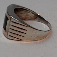 Стар сребърен руски СССР пръстен с оникс и злато, снимка 3 - Пръстени - 22801042