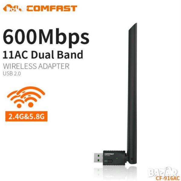 БЕЗЖИЧЕН Wi-fI АДАПТЕР COMFAST CF-916AC, 600Mbps, 802.11b/n/g/ac, Dual Band, снимка 1