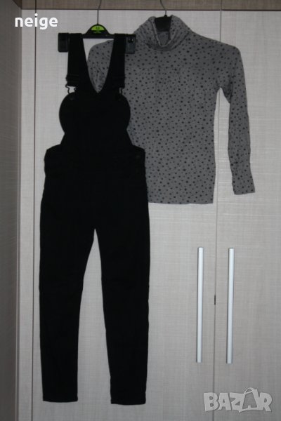 Нов дънков гащеризон слим Н&М с блузка (6-8 г), снимка 1