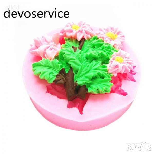Изпъкнали хризантеми хризантема с листа силиконов молд форма фондан тесто украса декорация торта, снимка 1