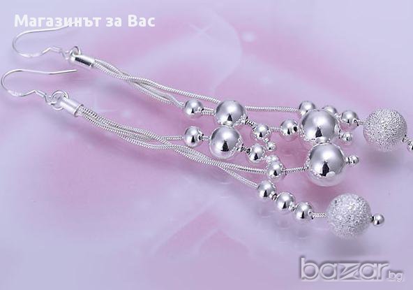 Стилни сребърни обеци висящи топчета - Вариант 3, снимка 3 - Обеци - 8496189