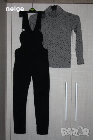 Нов дънков гащеризон слим Н&М с блузка (6-8 г)