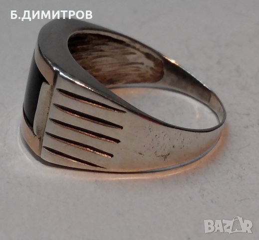 Стар сребърен руски СССР пръстен с оникс и злато, снимка 3 - Пръстени - 22801042