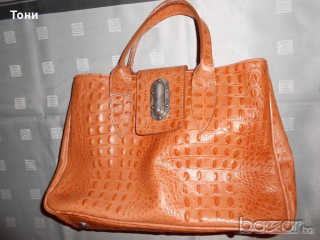 Кафява  кожена чанта genuine leather Made in Italy, снимка 5 - Чанти - 20925504