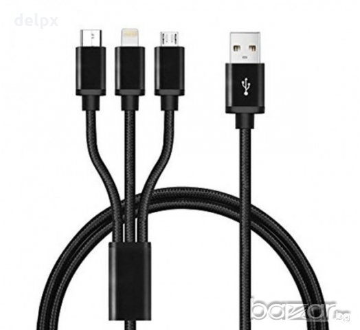 Кабел универсален, силиконов USB-A(м)/USB-C(м), MICRO USB(м), Apple lighining(м) 1m, снимка 1