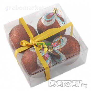 Комплект цветни коледни топки за окачване на елха, декорирани с брокат., снимка 2 - Коледни подаръци - 16204806