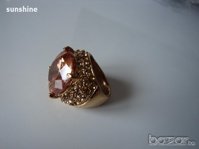 ХИТ! ПРОМО! Златист пръстен с оранжев камък, снимка 4 - Пръстени - 18476051