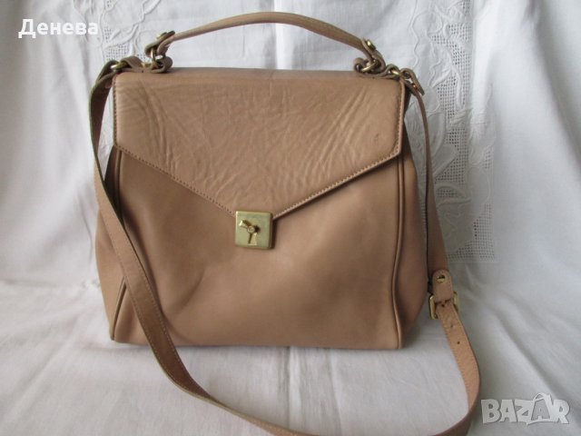 ZARA естествена кожа дамска чанта в цвят пудра