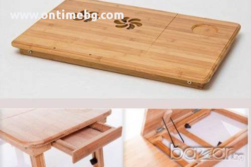 Бамбукова масичка за лаптоп с охладител, снимка 3 - Лаптоп аксесоари - 10225310